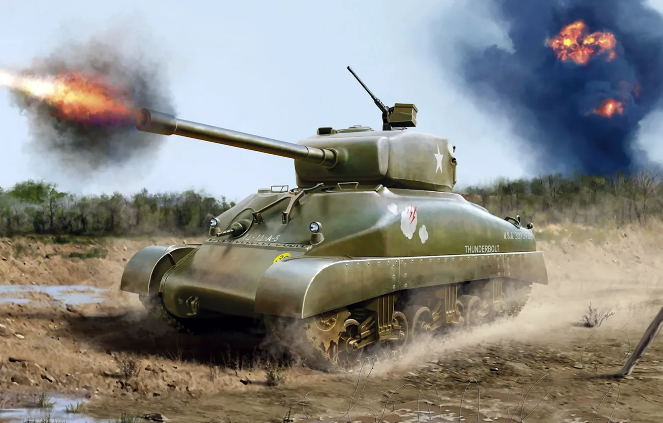 Photo wallpaper figure, art, M4A1, Sherman, the main American medium tank