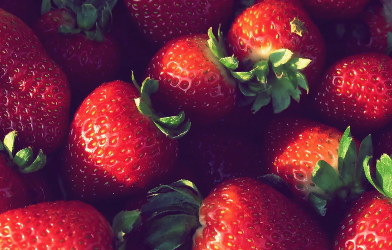 Photo wallpaper macro, berries, food, strawberry