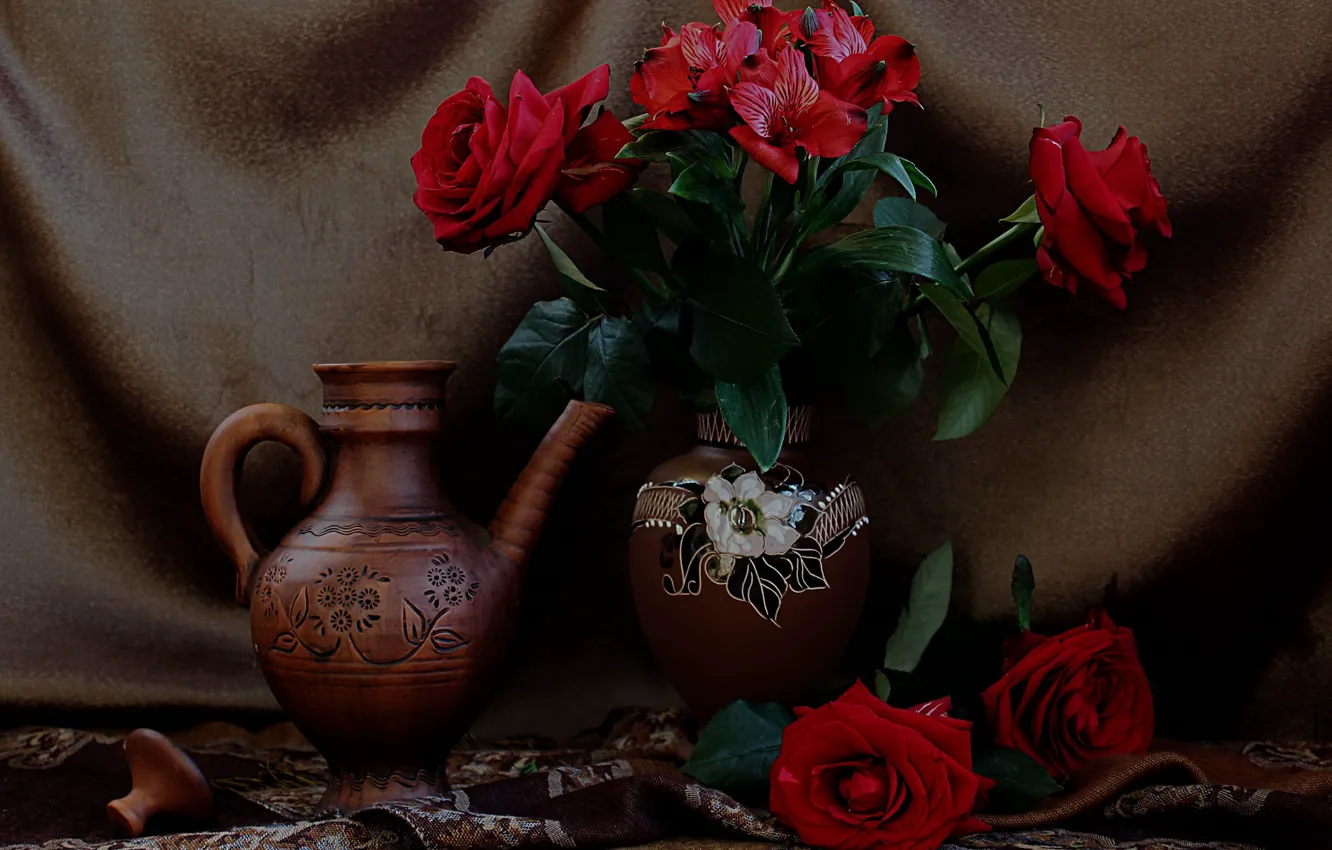 Photo wallpaper flowers, roses, still life