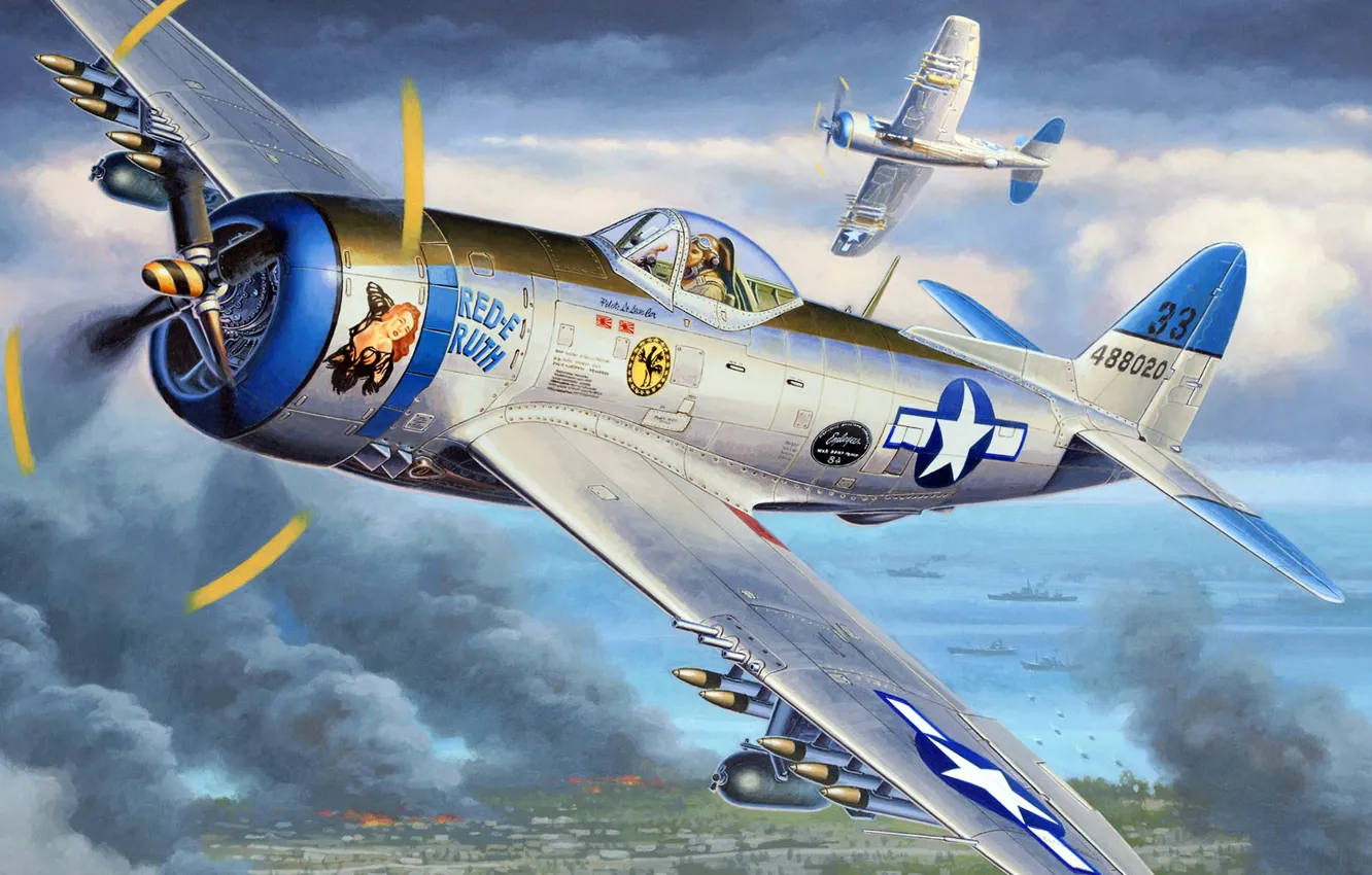 Photo wallpaper Thunderbolt, fighter-bomber, P-47N, long-range fighter for the Pacific theater of operations, Republic Aviation