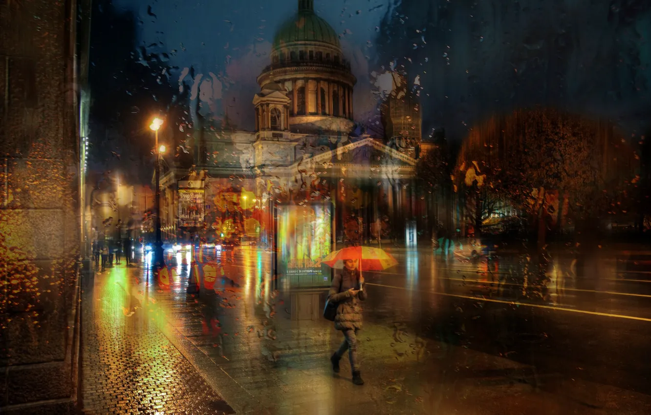 Photo wallpaper autumn, rain, Saint Petersburg