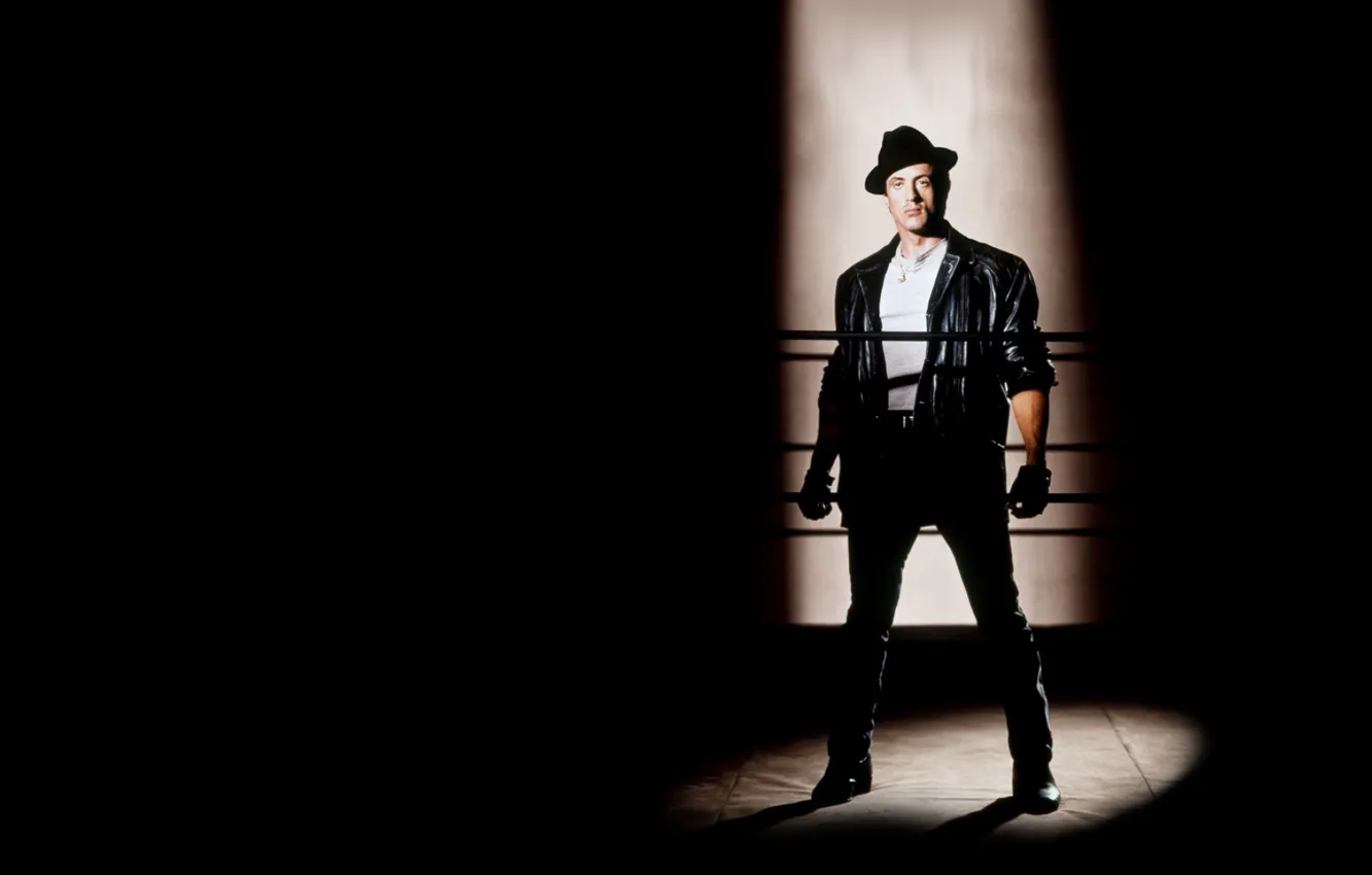 Photo wallpaper gloves, ropes, black background, Sylvester Stallone, Sylvester Stallone, a beam of light, Rocky