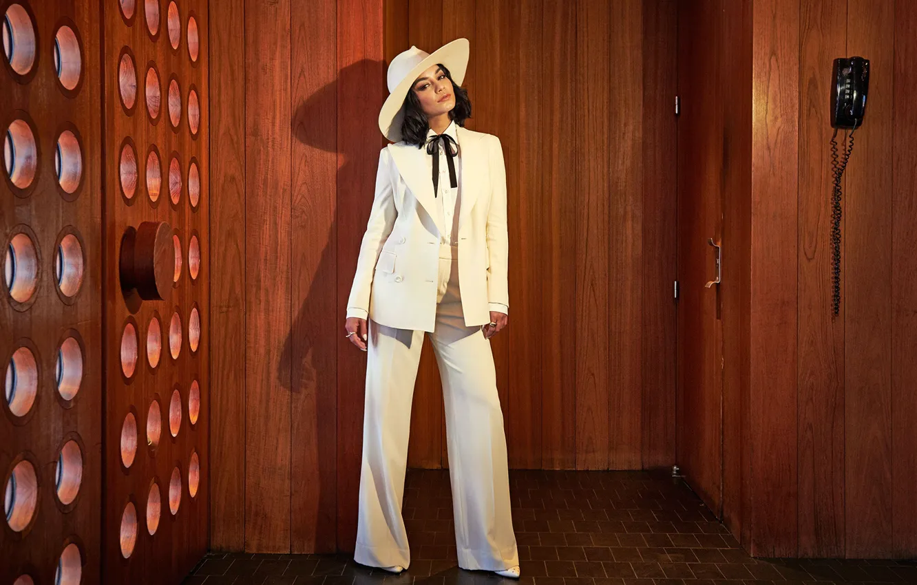 Photo wallpaper pose, hat, girl, costume, Vanessa Hudgens