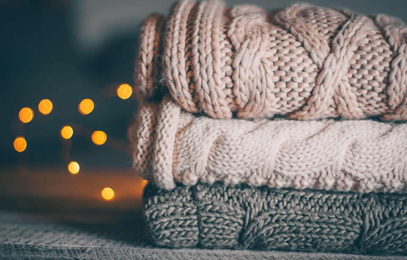 Photo wallpaper comfort, stack, garland, knitted things