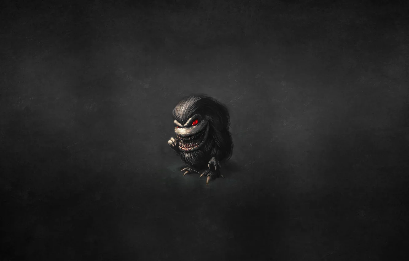 Wallpaper the dark background, monster, hairy, red eyes, toothpick ...