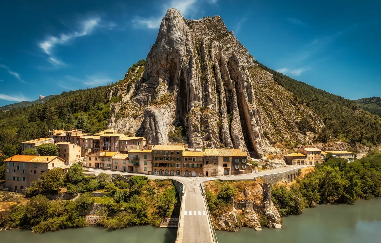 Photo wallpaper road, landscape, mountains, nature, river, rocks, France, home