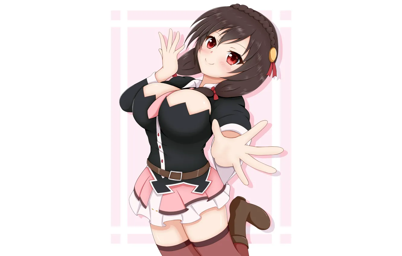 Photo wallpaper girl, sexy, cleavage, blouse, thighhighs, long hair, boobs, anime