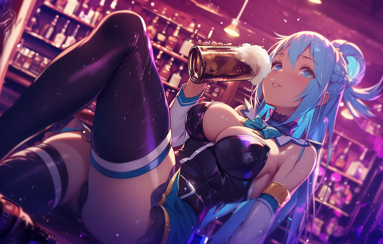 Photo wallpaper beer, anime, anime, art, beer, aqua, Aqua, konosuba