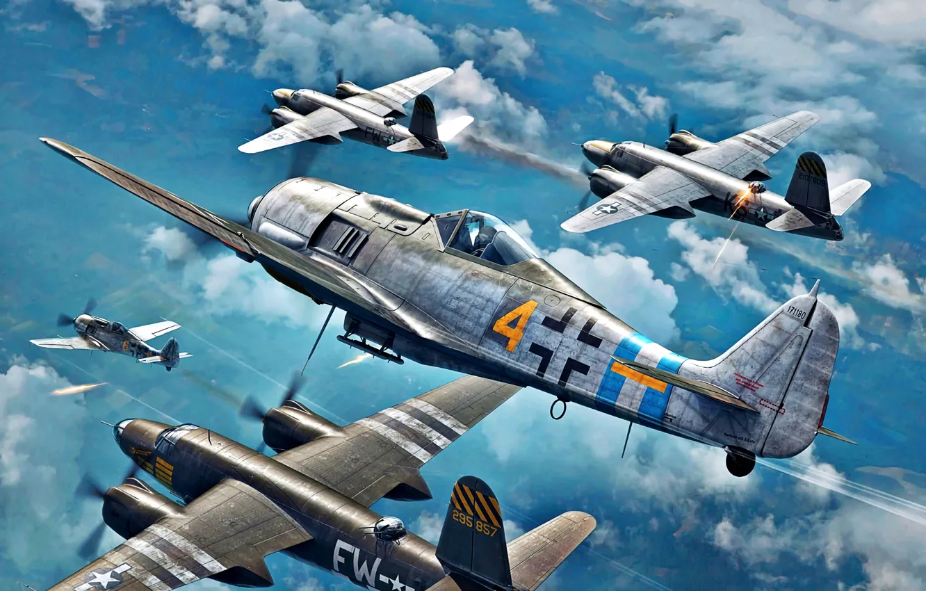 Photo wallpaper USAF, Marauder, Shrike, Fw.190A-8, band of invading, JG300, B-26