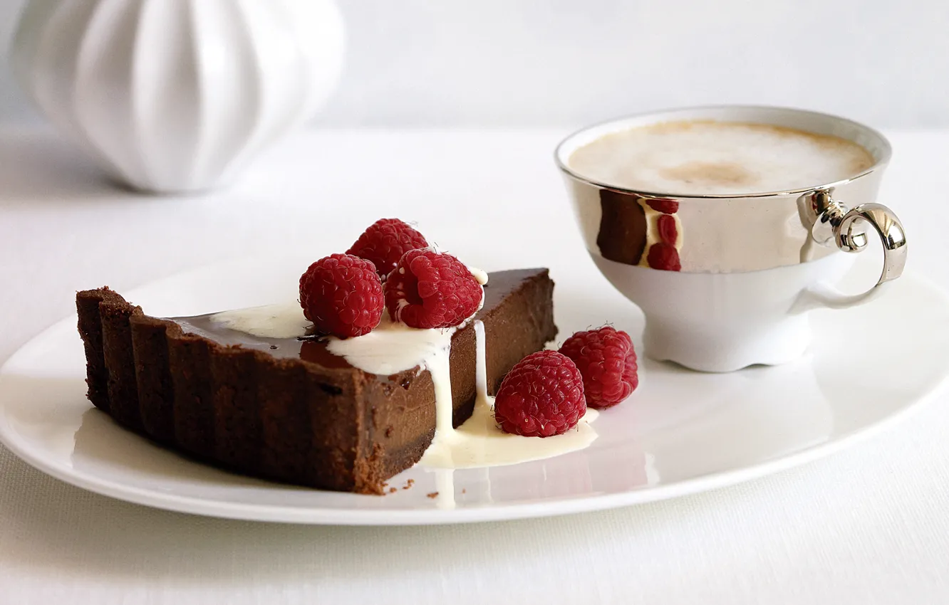 Photo wallpaper raspberry, food, cake, cake, cake, cappuccino, cream, dessert