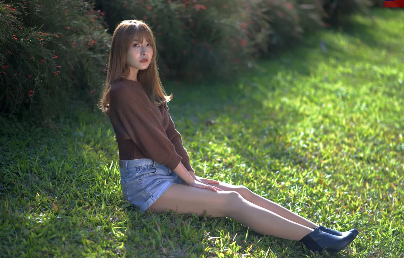 Photo wallpaper girl, shorts, legs, beautiful, Denim, asian, cute