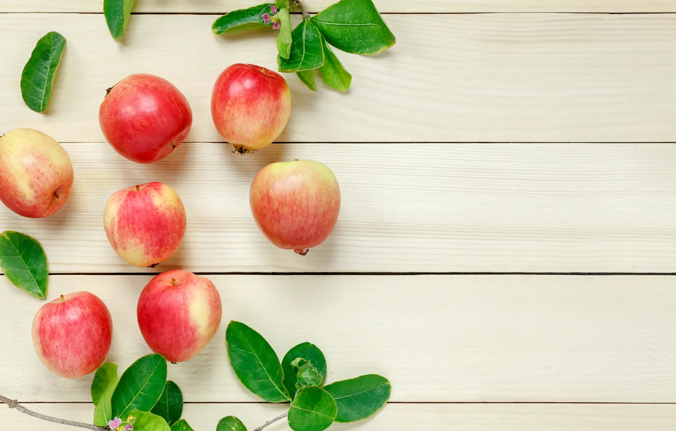 Photo wallpaper leaves, branches, apples, fruit