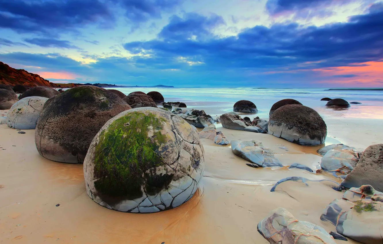 Photo wallpaper beach, New Zealand, Moeraki Rocks