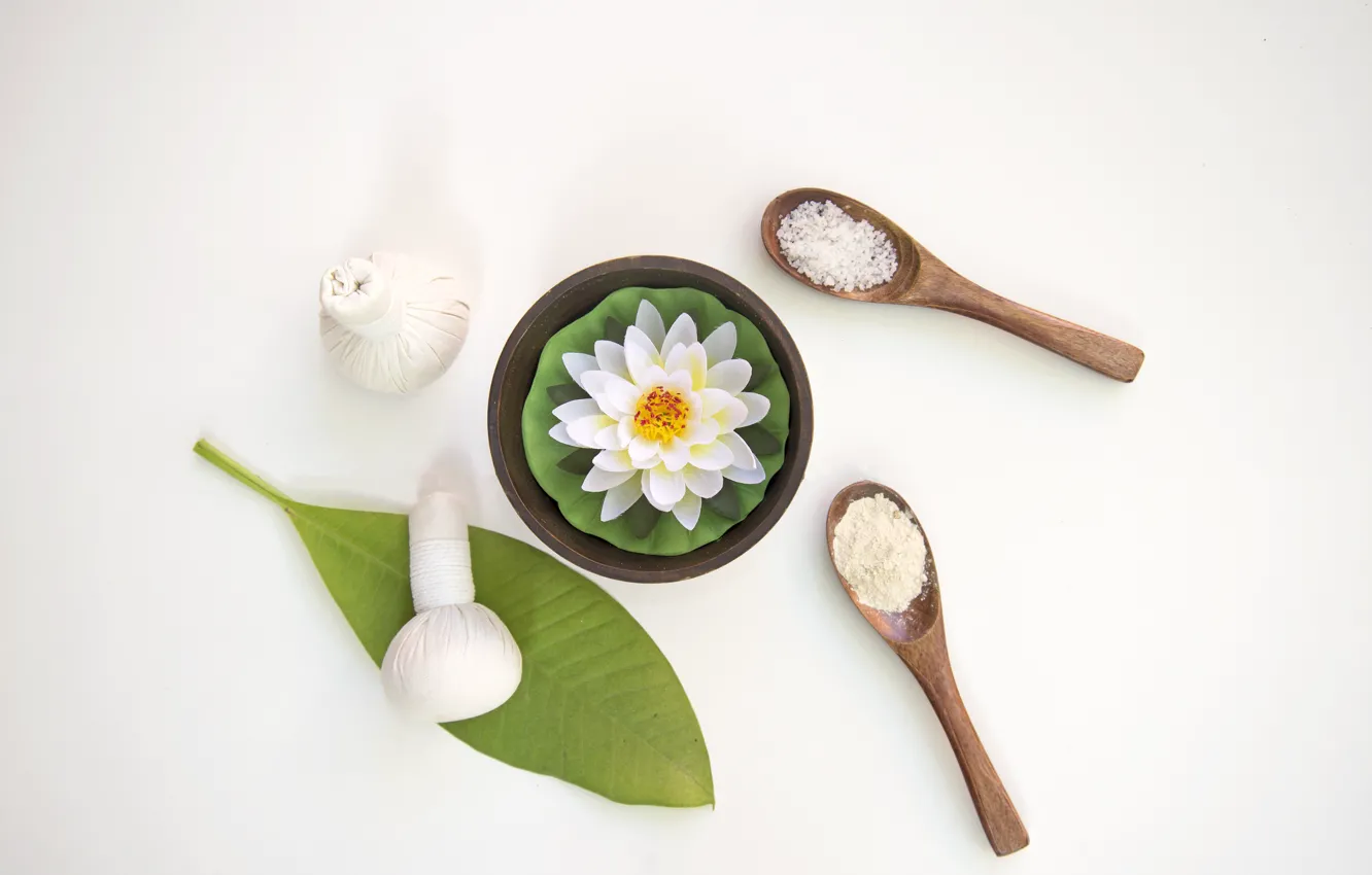Photo wallpaper flowers, spoon, Spa, pouch