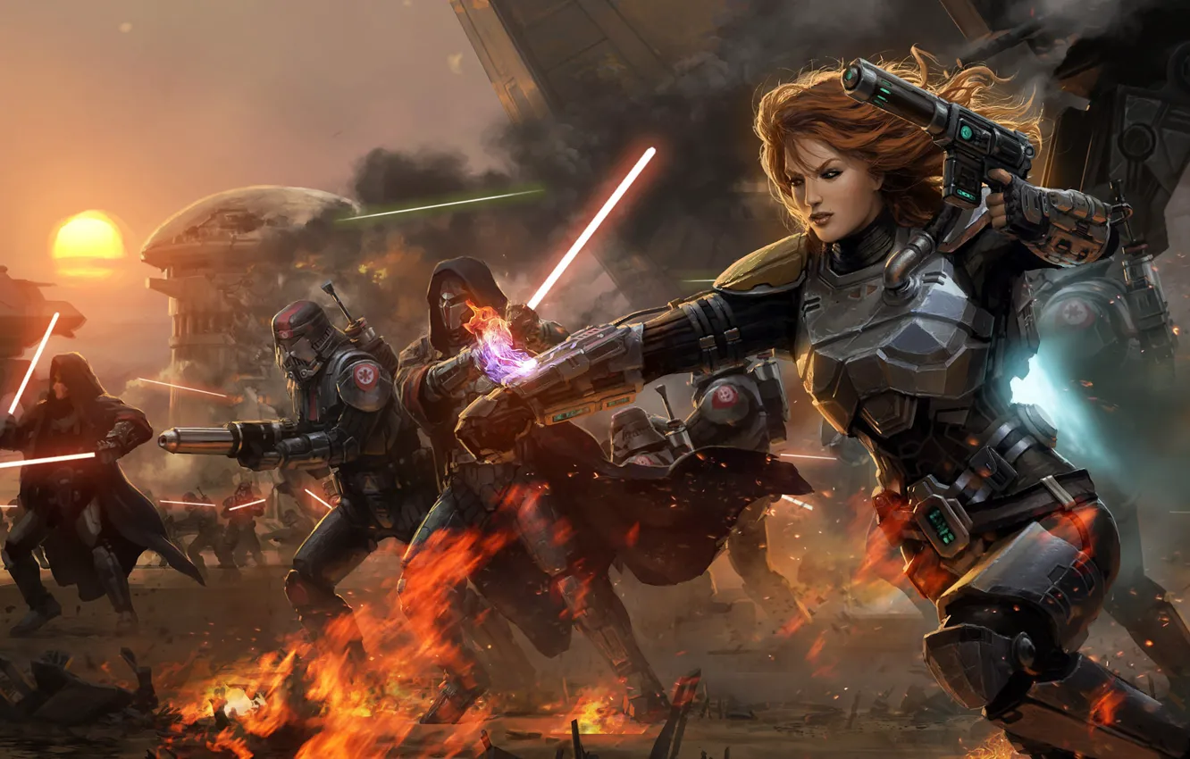 Photo wallpaper war, Star Wars, attack, star wars, lightsabers, the old republic
