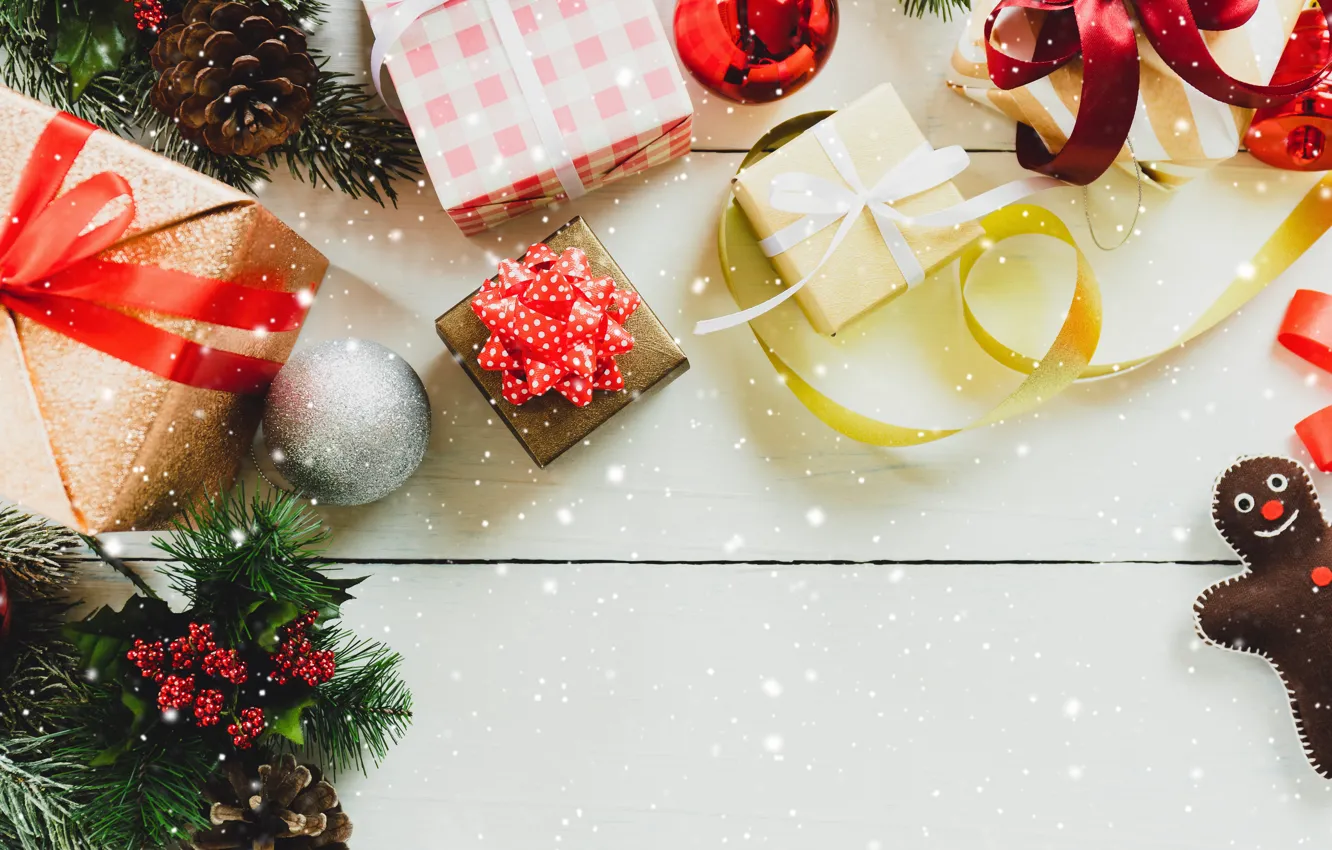 Photo wallpaper decoration, gift, new year, Christmas, Christmas, wood, New Year, decoration