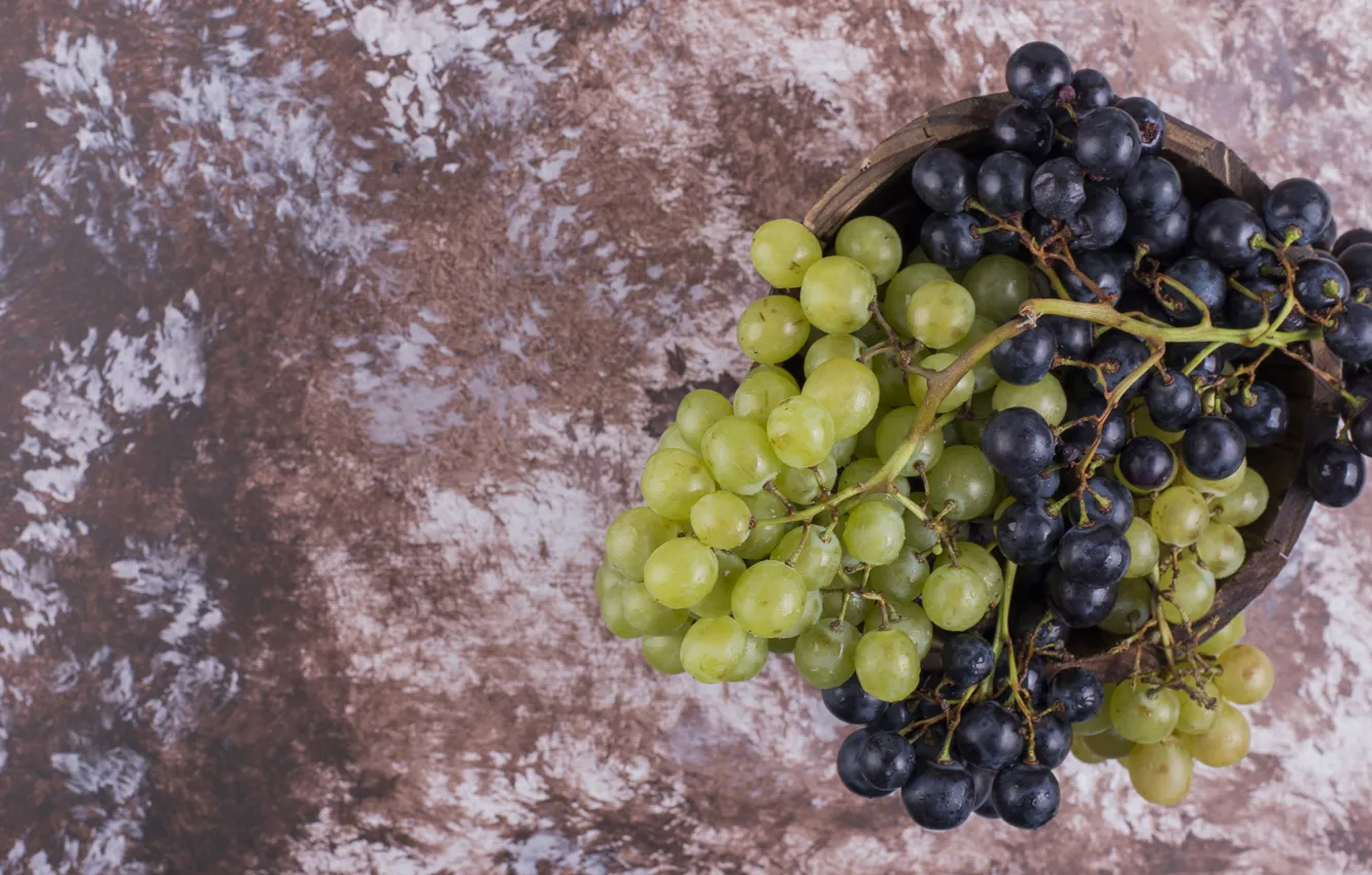 Photo wallpaper green, table, black, grapes, bowl