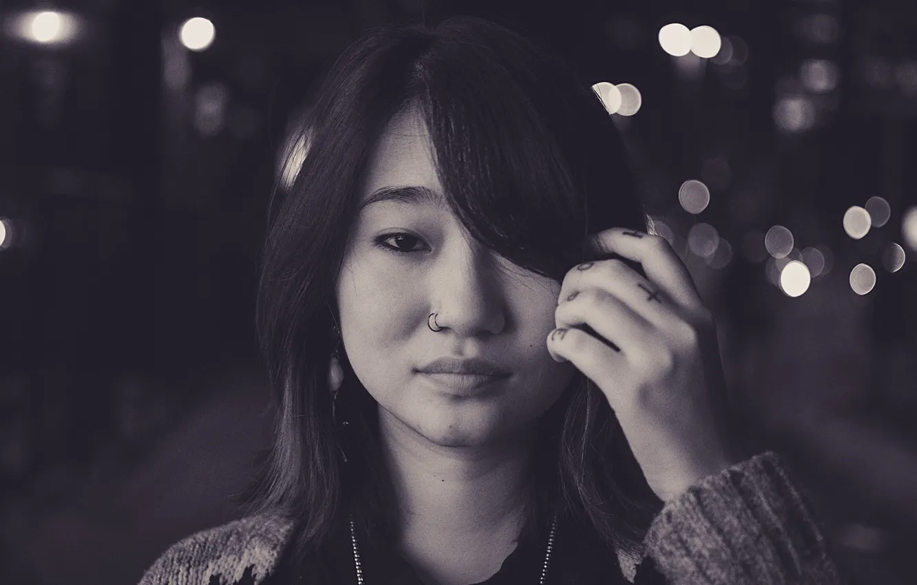 Photo wallpaper piercing, tattoo, Asian, monochrome