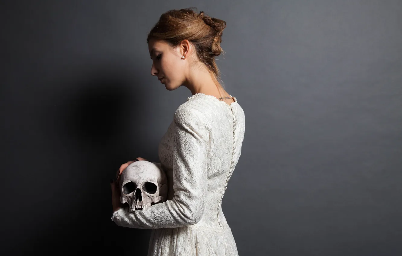 Photo wallpaper girl, background, skull