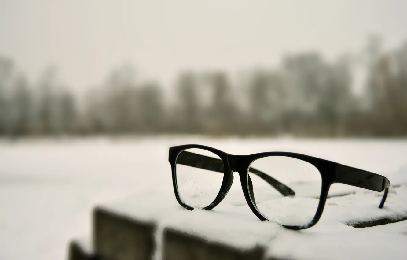 Photo wallpaper glass, macro, snow, glasses, light background