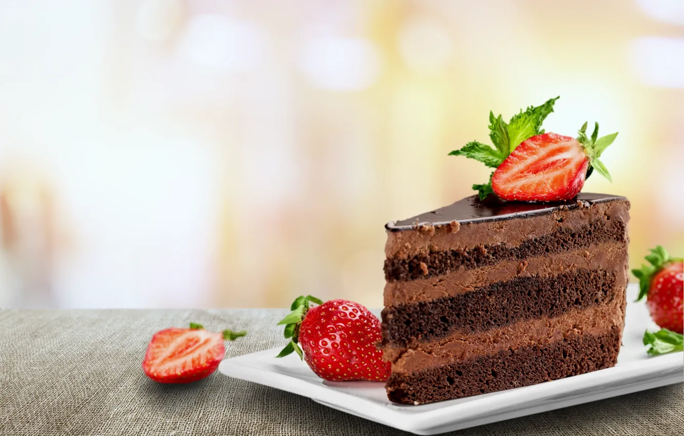 Photo wallpaper food, strawberry, cake, cream, dessert, chocolate