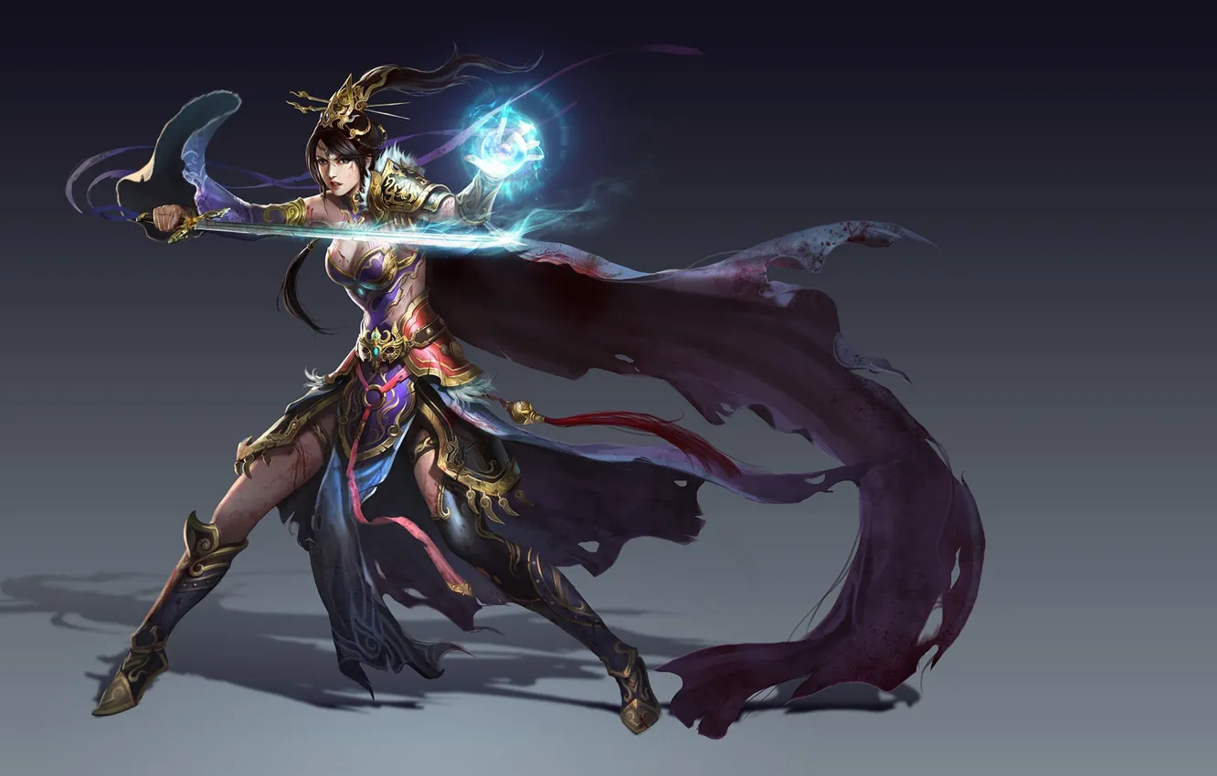 Photo wallpaper girl, fantasy, sword, warrior, art, skill