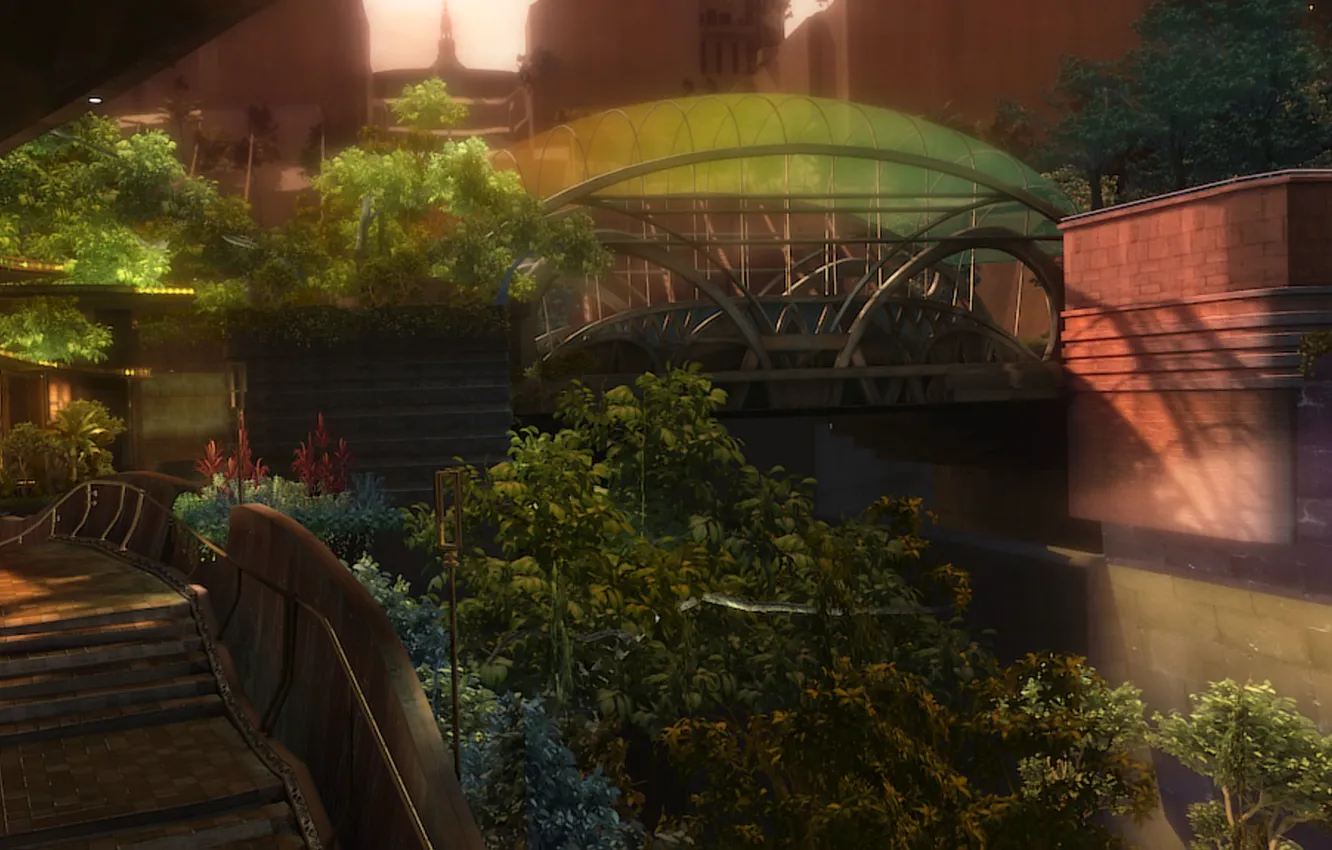 Photo wallpaper flowers, the city, garden, ladder, the dome, Mallrats