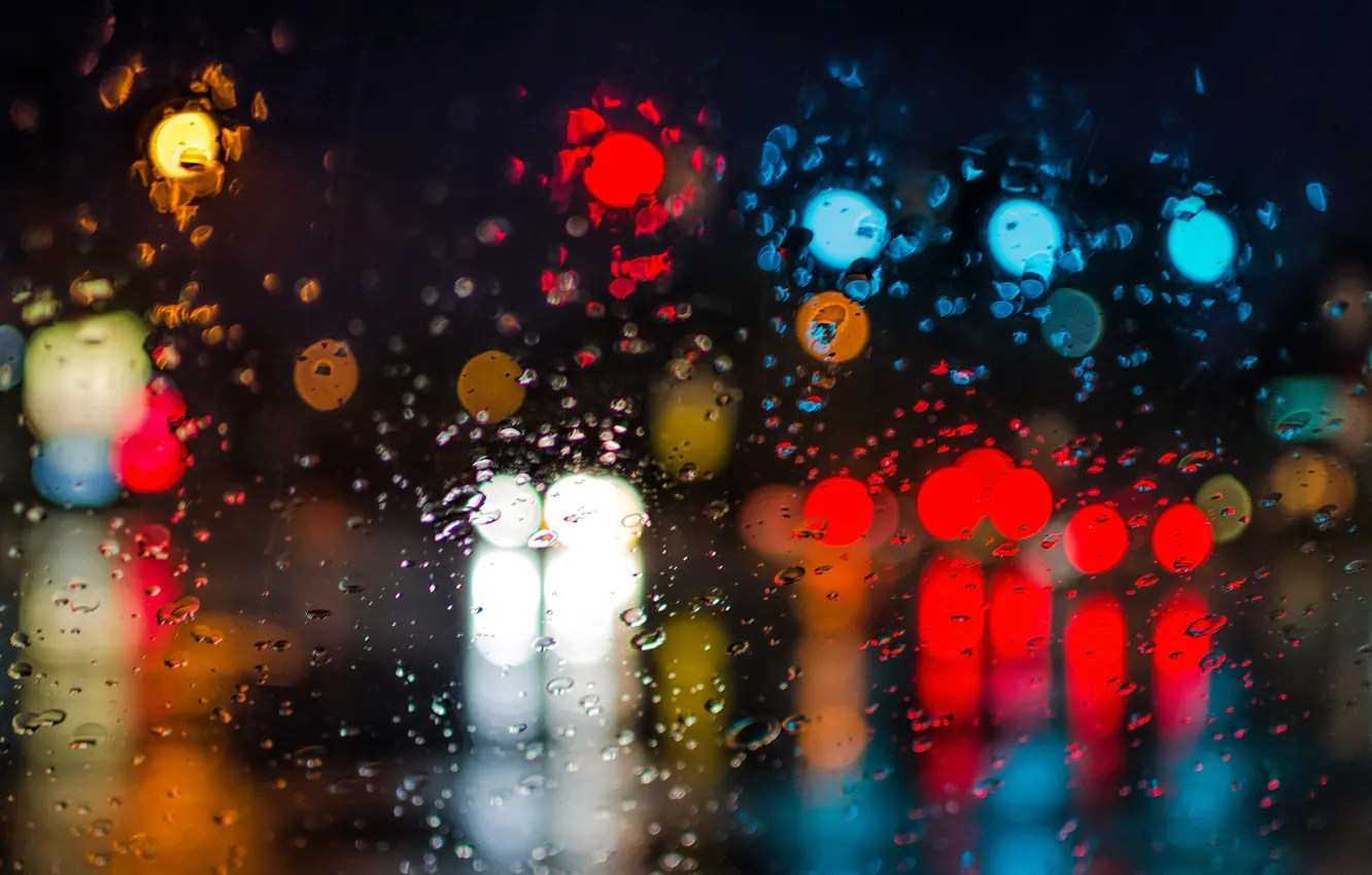 Photo wallpaper lights, bokeh, rainy, globes