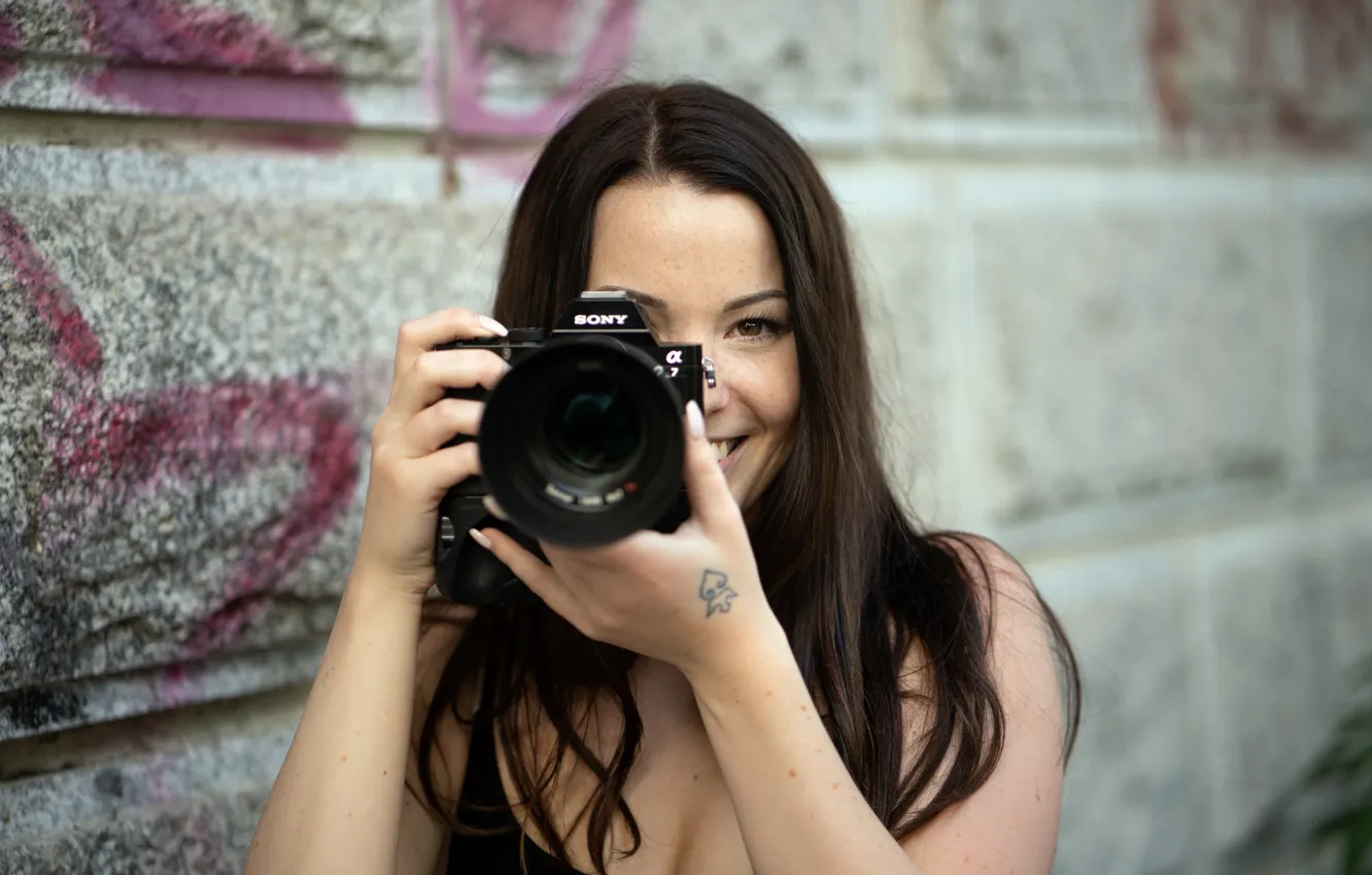 Photo wallpaper girl, camera, Simone
