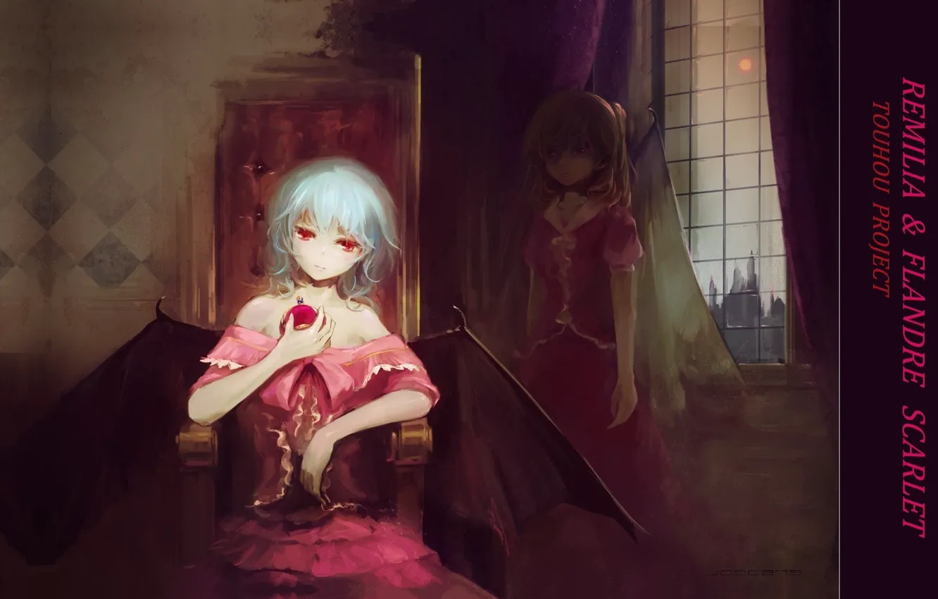 Photo wallpaper twilight, the full moon, red eyes, in the dark, Remilia Scarlet, Flandre Scarlet, Gothic lolita, …