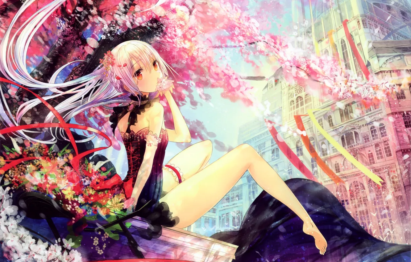 Photo wallpaper girl, trees, home, anime, Sakura, art, headband, kyouya kakehiki