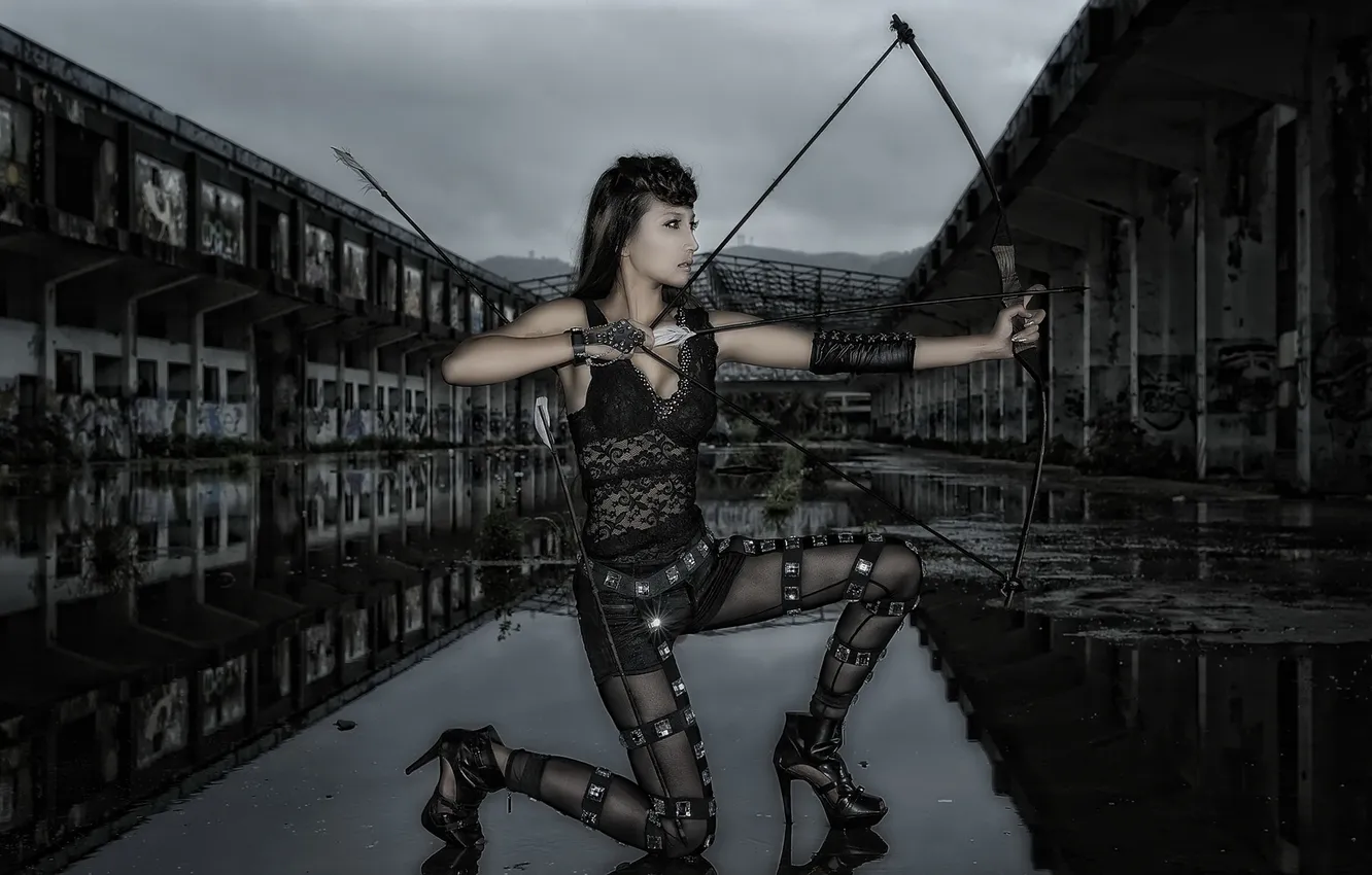 Photo wallpaper girl, background, bow