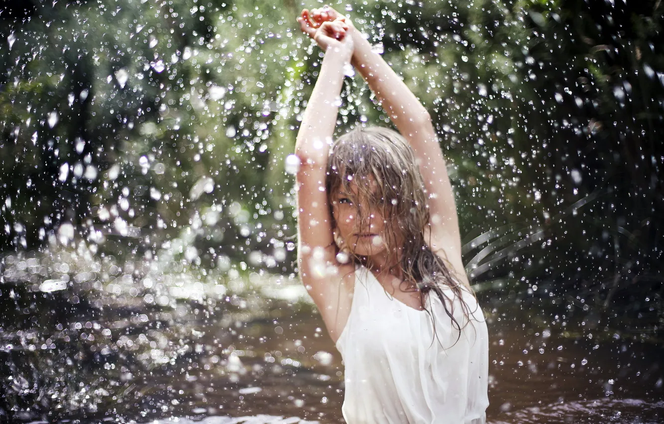 Photo wallpaper water, girl, drops, squirt