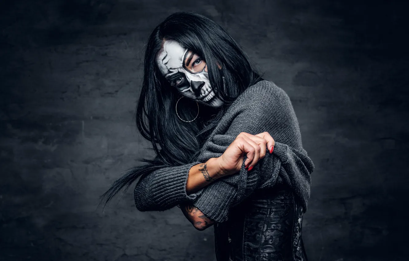 Photo wallpaper brunette, makeup, day of the dead