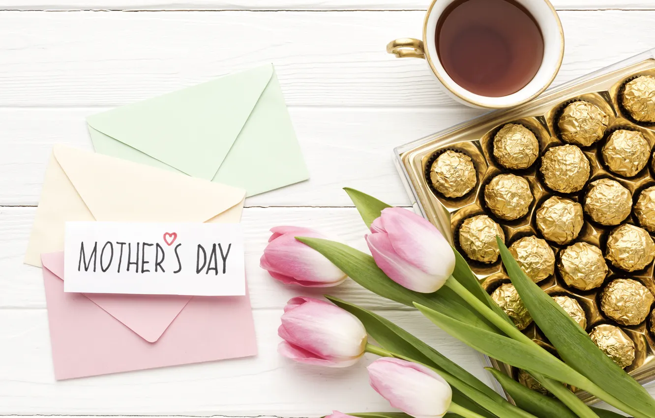 Photo wallpaper flowers, candy, congratulations, Mother's day