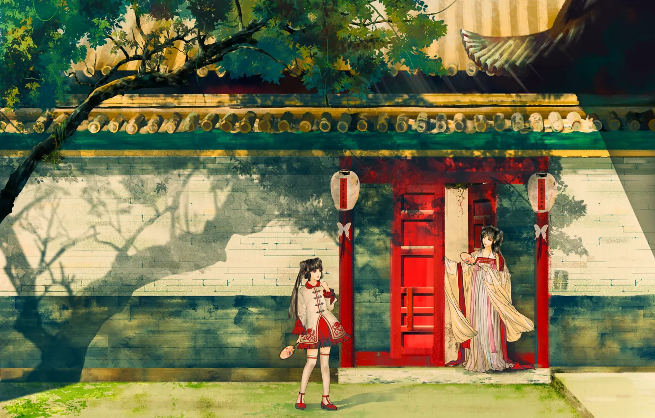 Photo wallpaper summer, girl, street, home