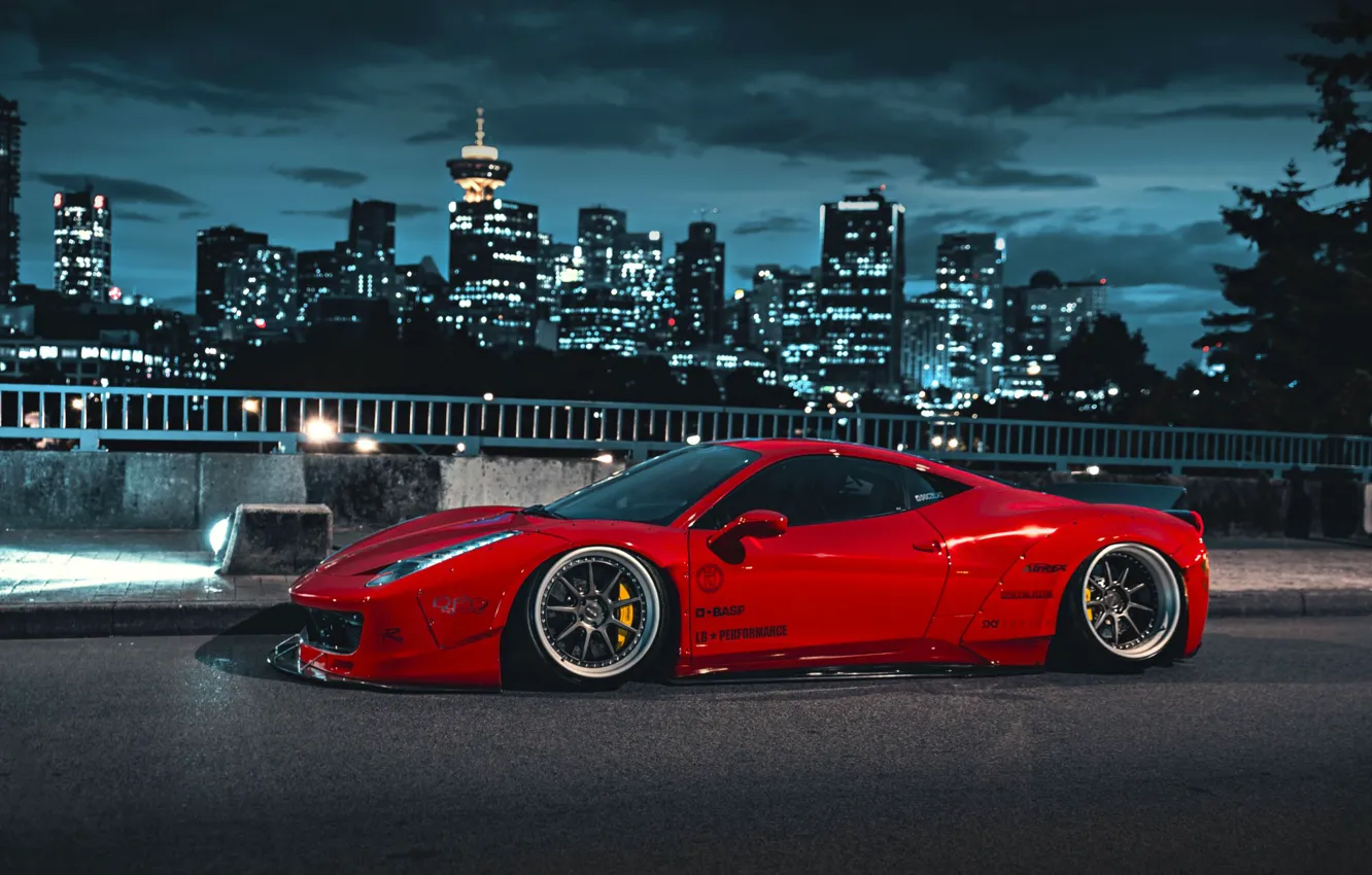 Photo wallpaper City, Ferrari, Red, 458, Body, Italia, Kit, Liberty