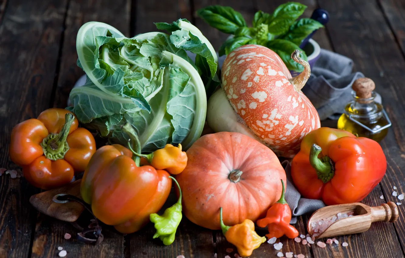 Photo wallpaper pumpkin, pepper, vegetables, cabbage