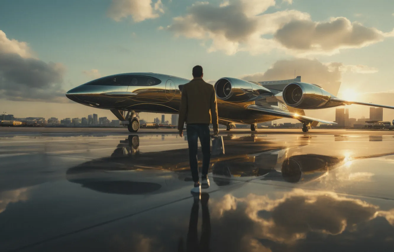 Photo wallpaper clouds, male, the plane, digital art, AI art, The Art of Artificial Intelligence, neural network, …