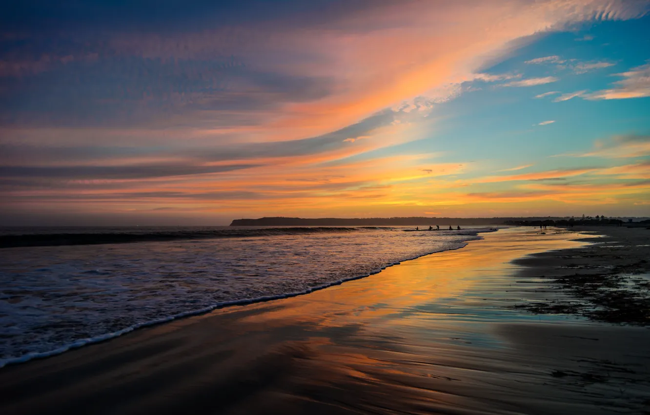 Photo wallpaper sand, beach, sunset, the ocean, California, San Diego