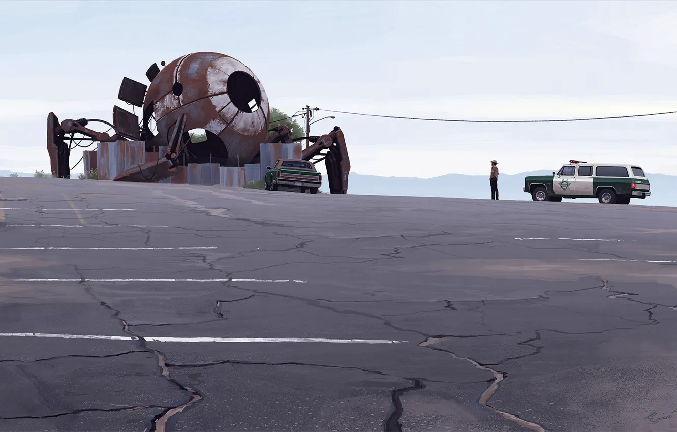 Photo wallpaper rusty, fiction, robot, police, art, the fence, artist, cable