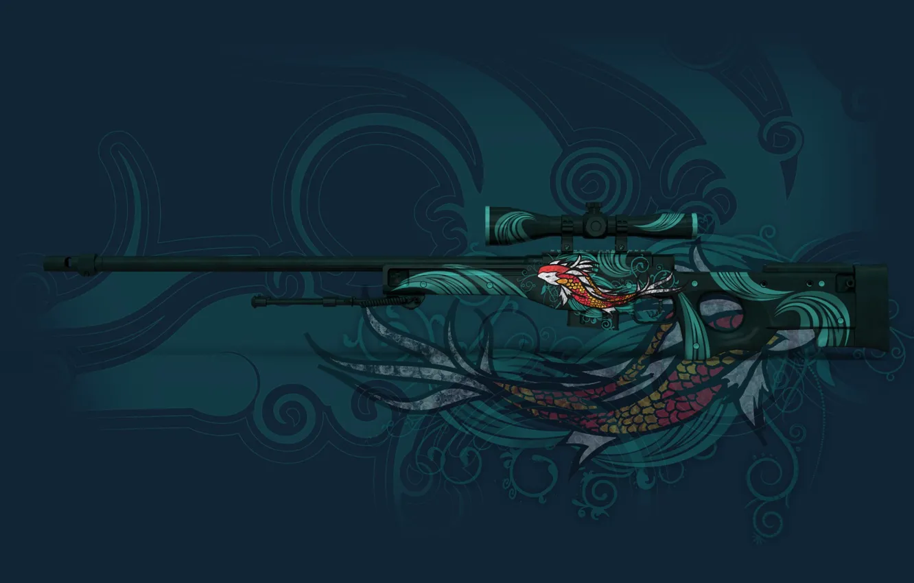 Photo wallpaper circles, reflection, fish, paint, awp, koi, workshop, cs go