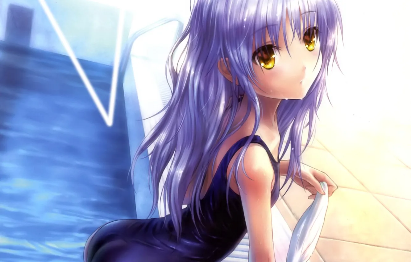 Photo wallpaper swimsuit, girl, anime, pool, art, angel beats, Angel Beats!, kanade tachibana