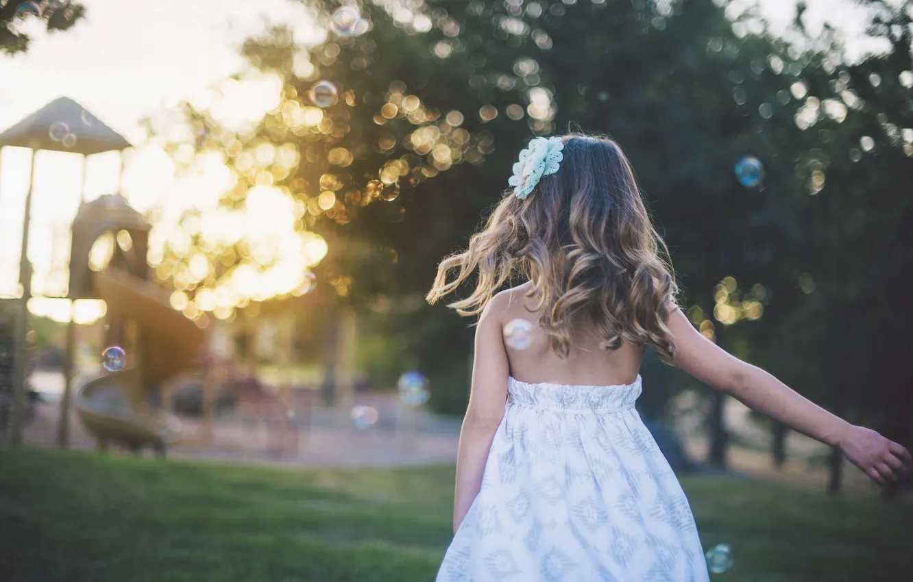 Photo wallpaper summer, children, hair, girl, sundress, children's Playground