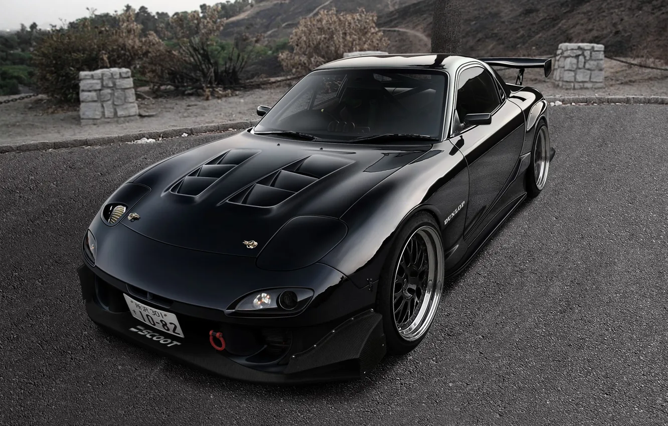 Photo wallpaper black, tuning, Mazda, drawing, rx7