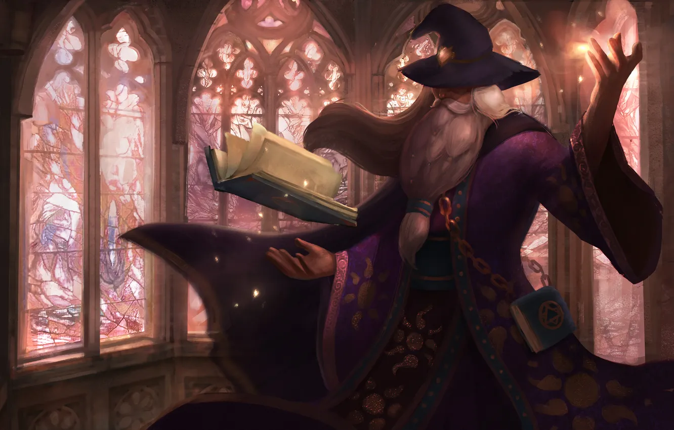 Photo wallpaper magic, hat, book, beard, the wizard, Merlin