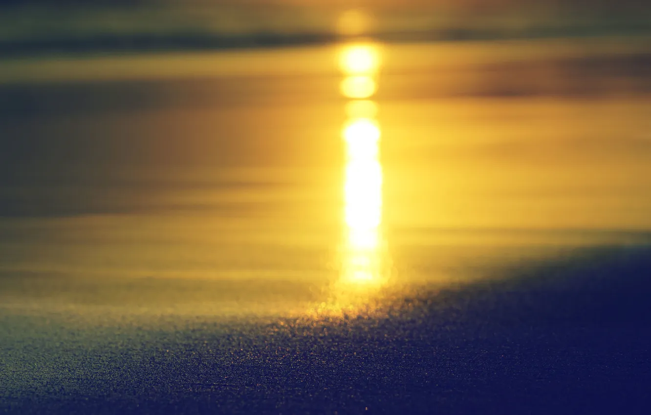Photo wallpaper sand, wave, beach, water, sunset, reflection, mirror