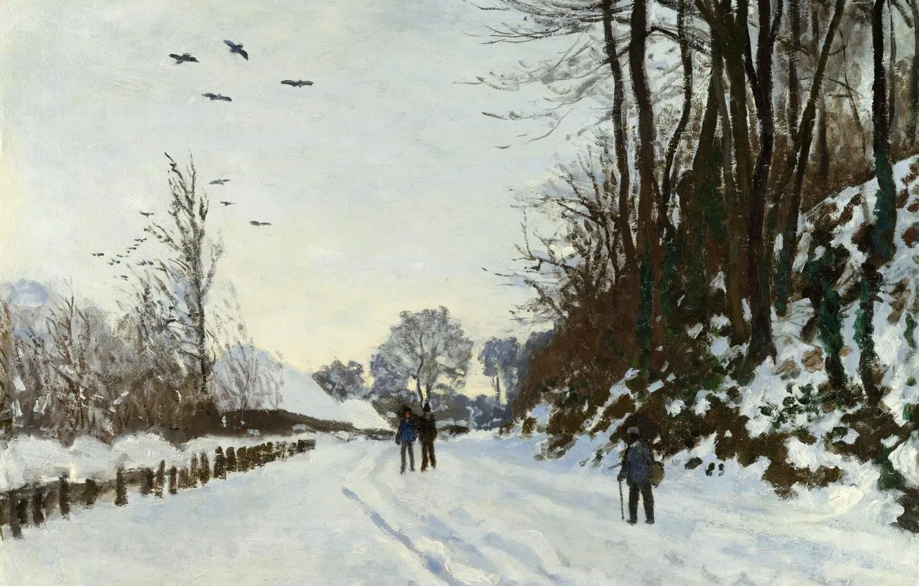 Photo wallpaper snow, landscape, picture, Claude Monet, Claude Monet, The road to the Farm Saint-Simon Winter