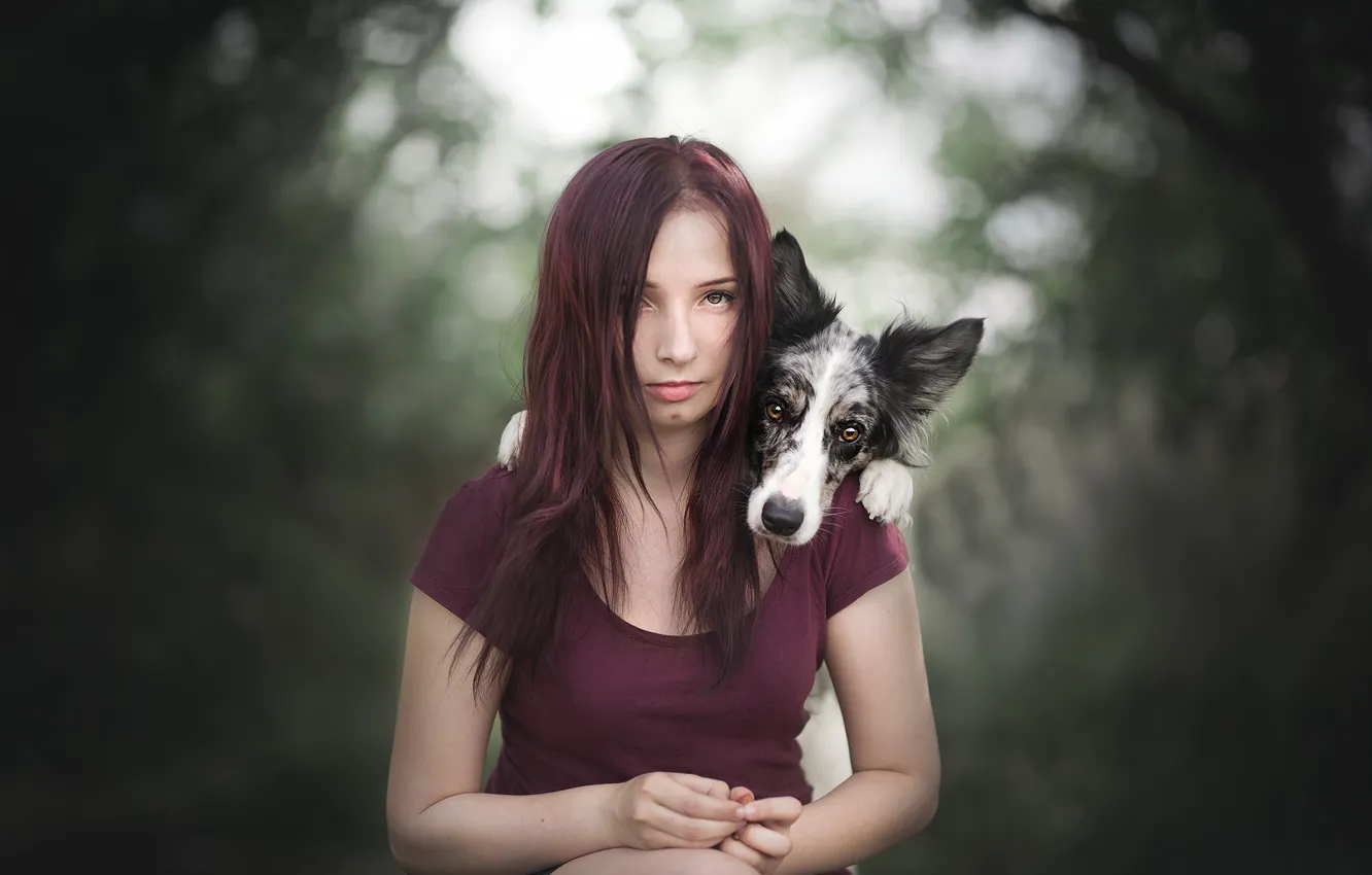 Photo wallpaper girl, each, dog