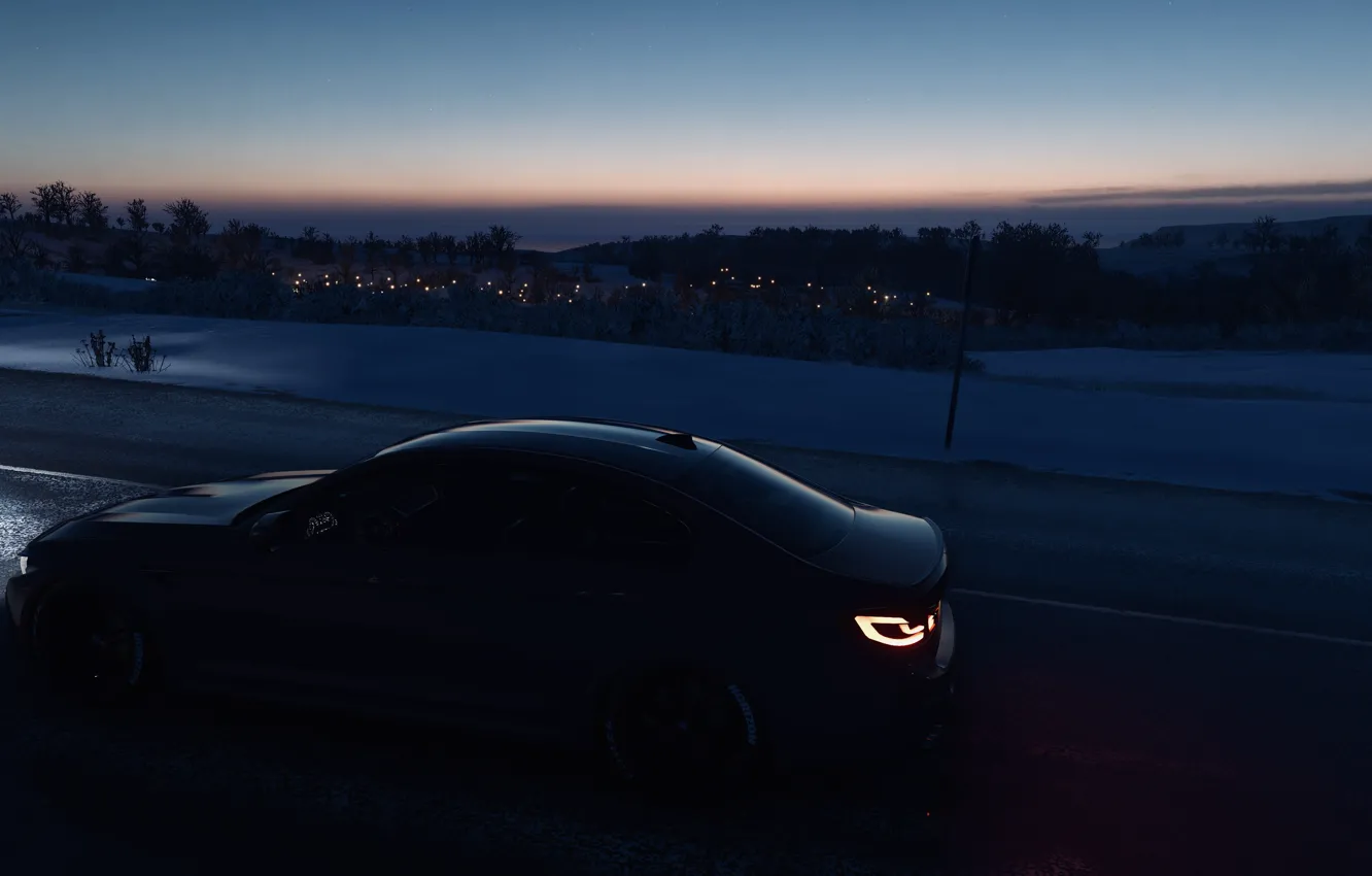 Photo wallpaper HDR, BMW, game, night, winter, city lights, horizon, UHD